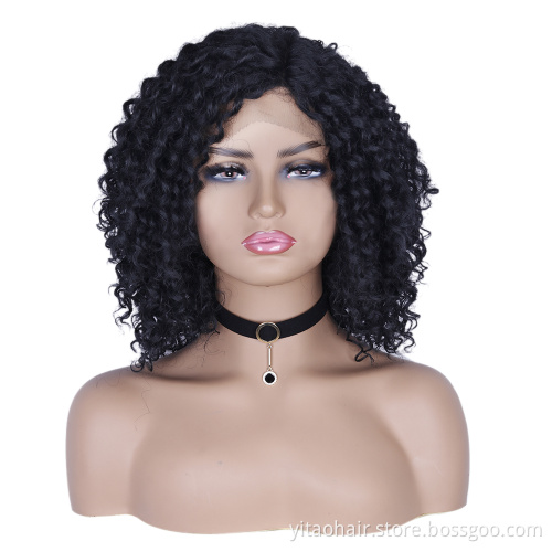Water Wave Natural black Transparent Lace Front Wig Heat Resistant Synthetic Hair Fiber Short  Curly Synthetic Wigs For Women